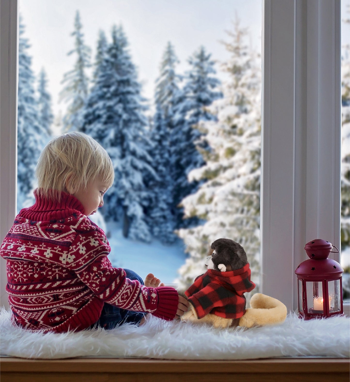 SUPER SOFT PLUSH - SQUIRREL MONKEY WITH RED PLAID HOODIE