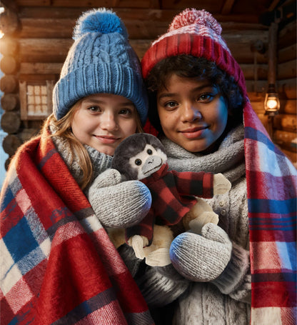 SUPER SOFT PLUSH - SQUIRREL MONKEY WITH RED PLAID HOODIE