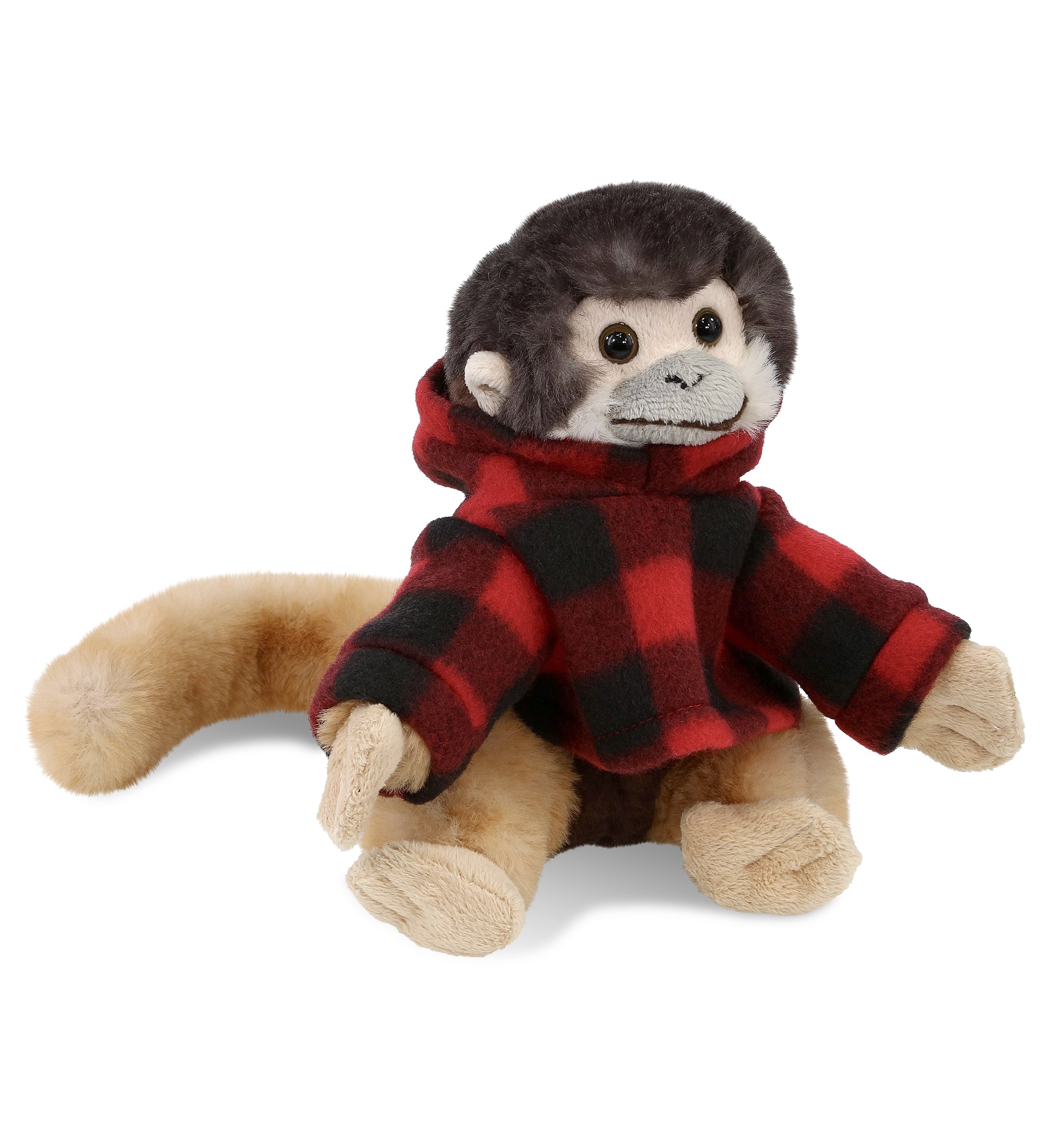SUPER SOFT PLUSH - SQUIRREL MONKEY WITH RED PLAID HOODIE
