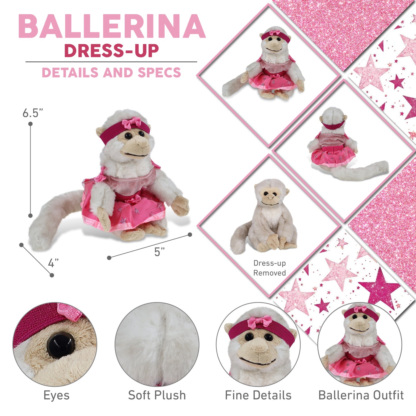 SUPER SOFT PLUSH - WHITE SQUIRREL MONKEY BALLERINA