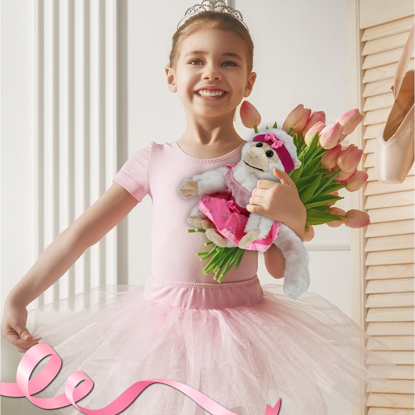 SUPER SOFT PLUSH - WHITE SQUIRREL MONKEY BALLERINA