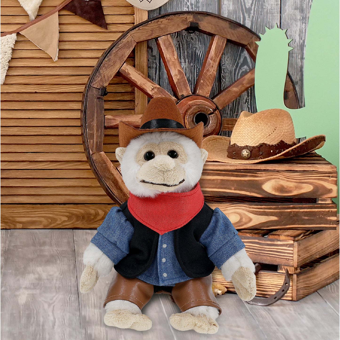 SUPER SOFT PLUSH - WHITE SQUIRREL MONKEY COWBOY DRESS UP