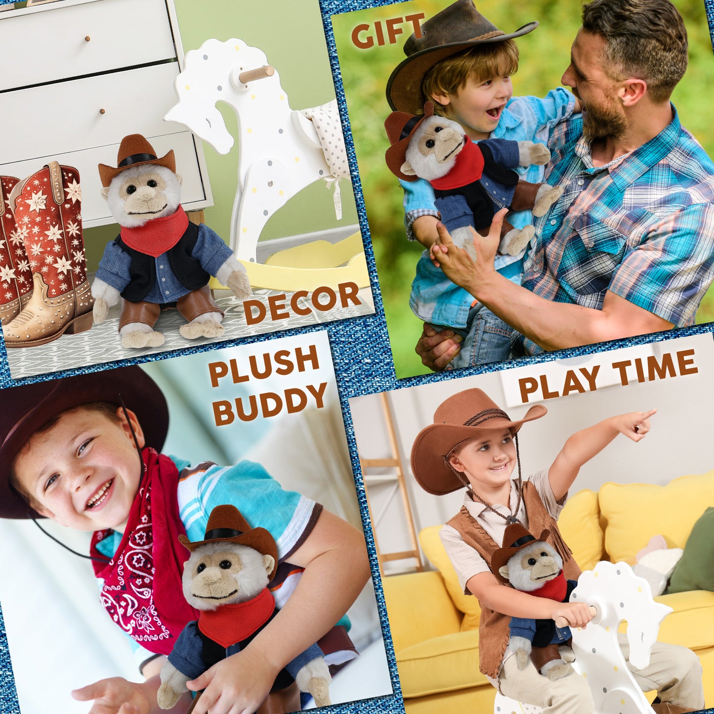 SUPER SOFT PLUSH - WHITE SQUIRREL MONKEY COWBOY DRESS UP