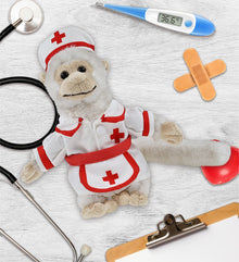 SUPER SOFT PLUSH - WHITE SQUIRREL MONKEY With NURSE Dress-Up
