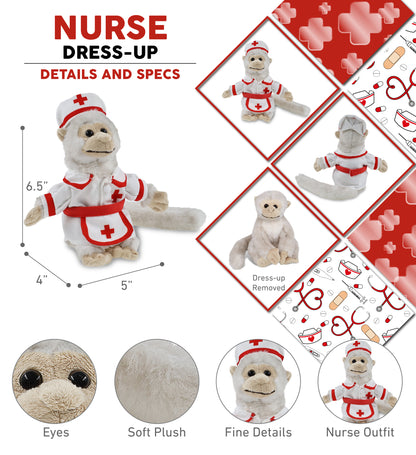 SUPER SOFT PLUSH - WHITE SQUIRREL MONKEY With NURSE Dress-Up
