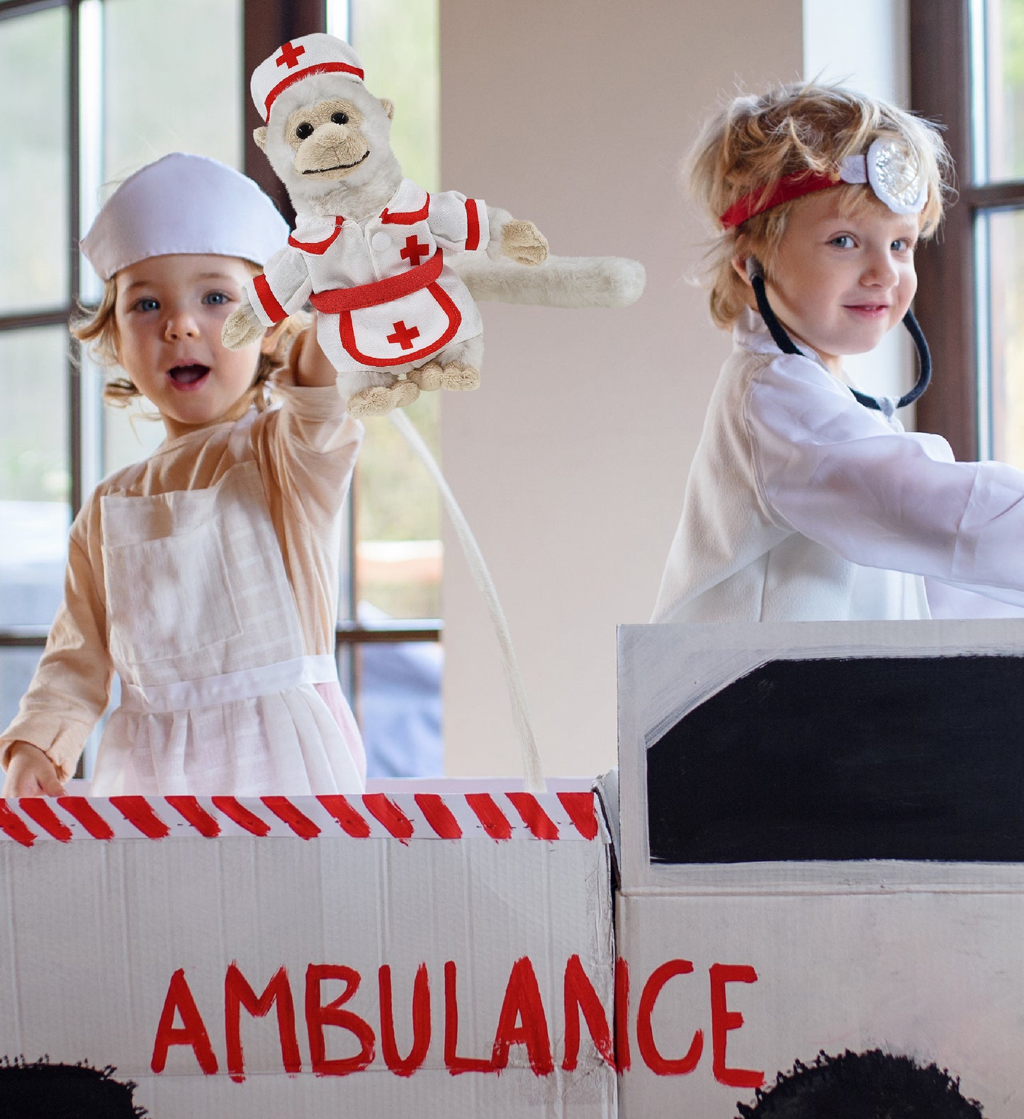 SUPER SOFT PLUSH - WHITE SQUIRREL MONKEY With NURSE Dress-Up