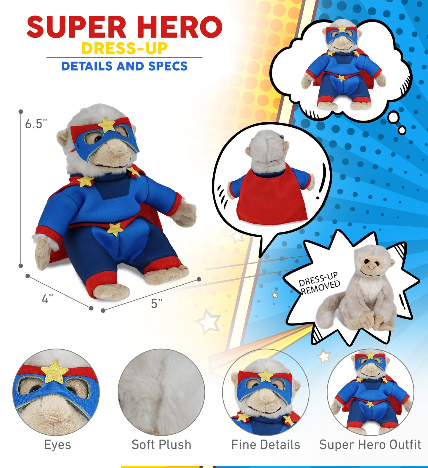 SUPER SOFT PLUSH - WHITE SQUIRREL MONKEY SUPER HERO