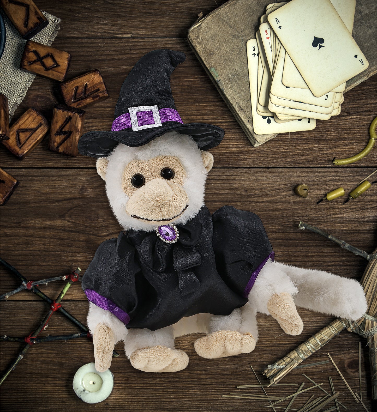 SUPER SOFT PLUSH - WHITE SQUIRREL MONKEY WITCH