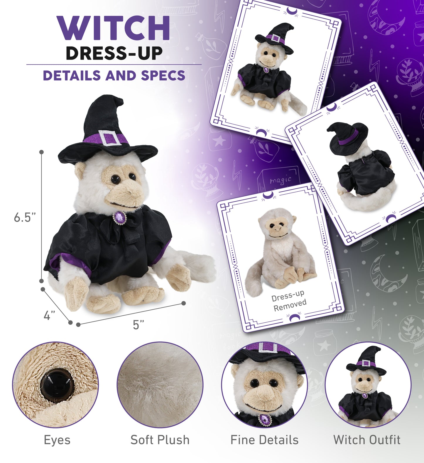 SUPER SOFT PLUSH - WHITE SQUIRREL MONKEY WITCH