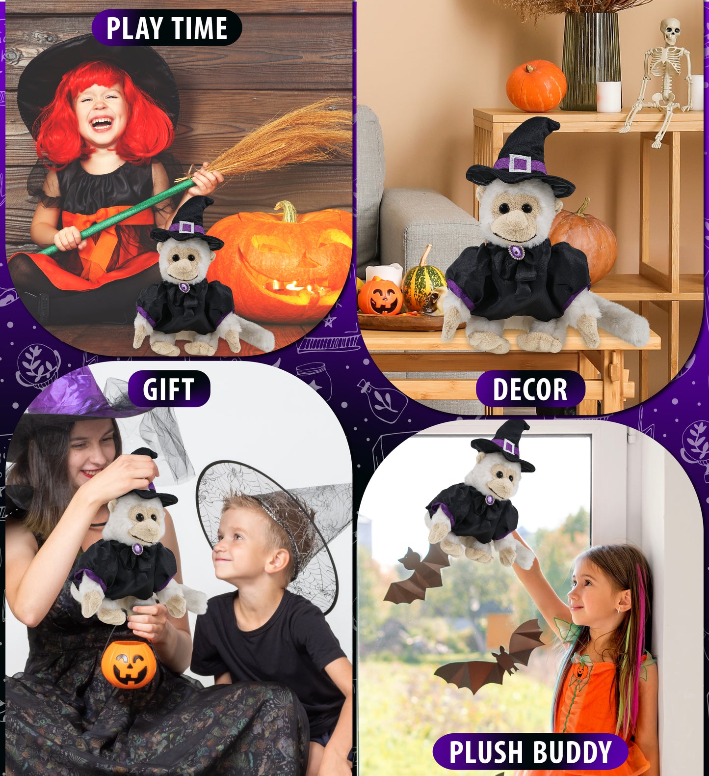 SUPER SOFT PLUSH - WHITE SQUIRREL MONKEY WITCH