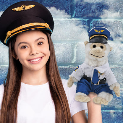 SUPER SOFT PLUSH - WHITE SQUIRREL MONKEY WITH PILOT DRESS UP