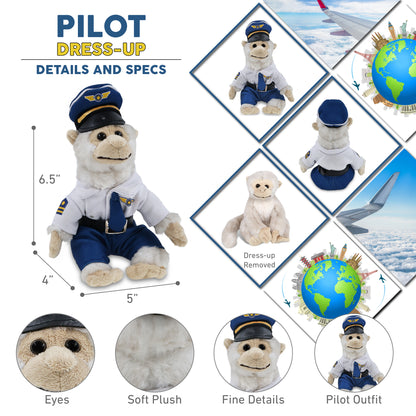 SUPER SOFT PLUSH - WHITE SQUIRREL MONKEY WITH PILOT DRESS UP