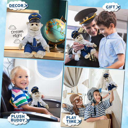 SUPER SOFT PLUSH - WHITE SQUIRREL MONKEY WITH PILOT DRESS UP