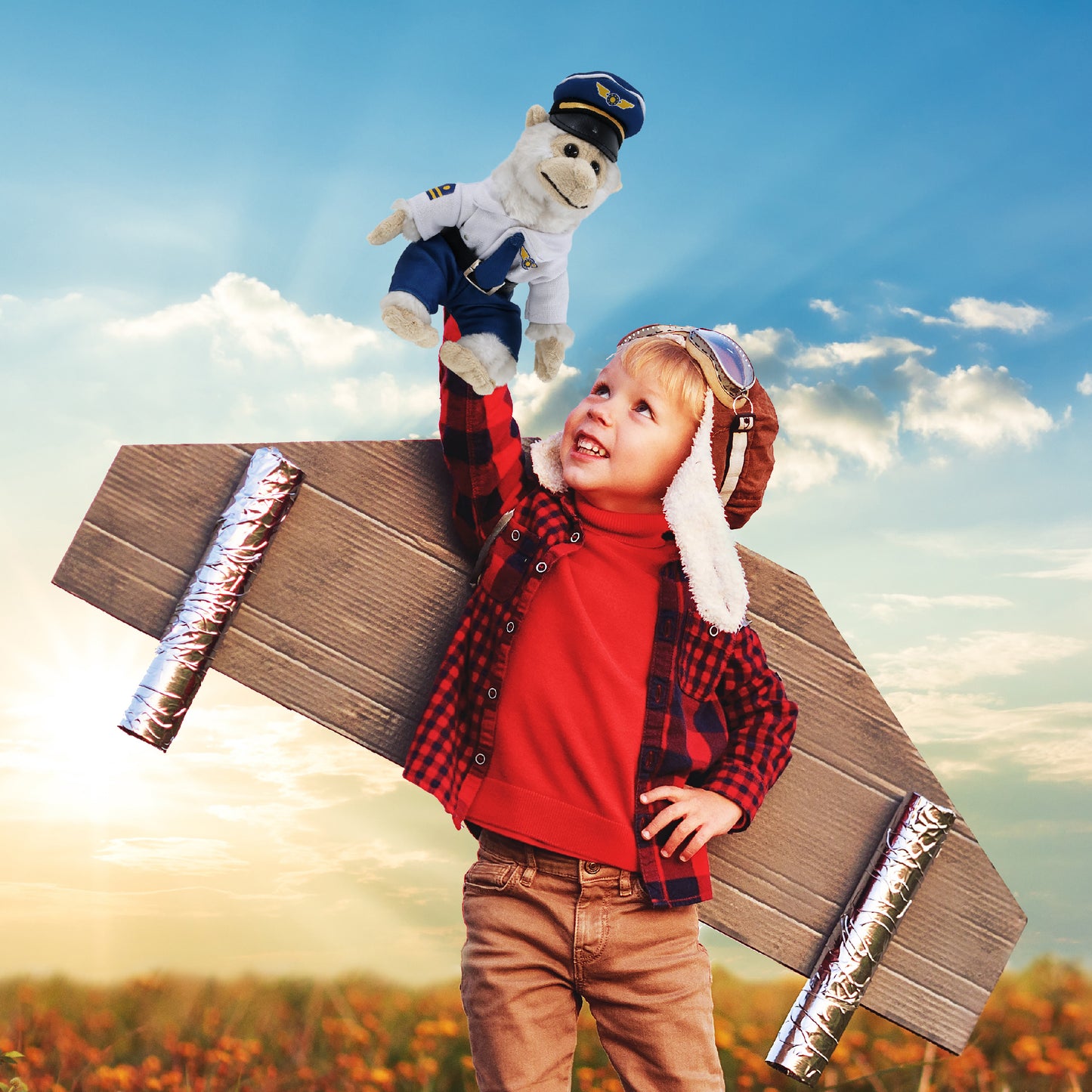 SUPER SOFT PLUSH - WHITE SQUIRREL MONKEY WITH PILOT DRESS UP