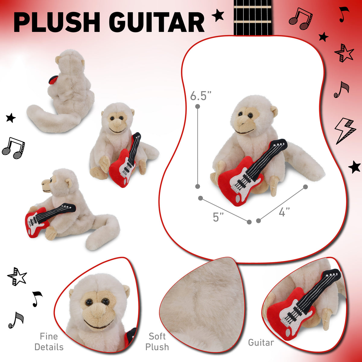 SUPER SOFT PLUSH - WHITE SQUIRREL MONKEY WITH GUITAR ADD ON