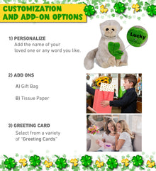 DolliBu White Squirrel Monkey Stuffed Toy with Green Plush Shamrock - 12.5 Inch