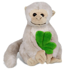 DolliBu White Squirrel Monkey Stuffed Toy with Green Plush Shamrock - 12.5 Inch