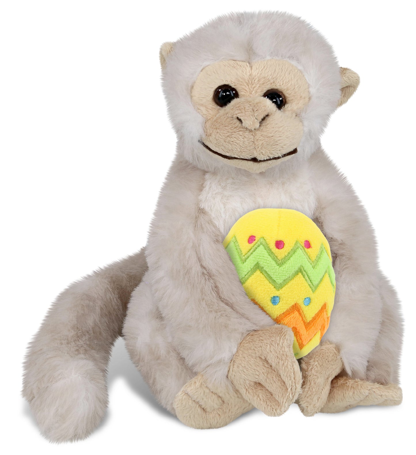 DolliBu Cute White Squirrel Monkey with Yellow Easter Egg Plush - 12.5 Inches