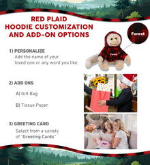 SUPER SOFT PLUSH - WHITE SQUIRREL MONKEY WITH RED PLAID HOODIE