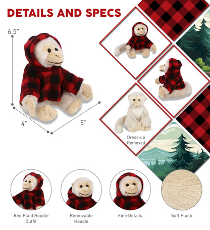 SUPER SOFT PLUSH - WHITE SQUIRREL MONKEY WITH RED PLAID HOODIE