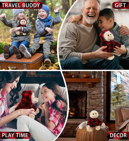 SUPER SOFT PLUSH - WHITE SQUIRREL MONKEY WITH RED PLAID HOODIE