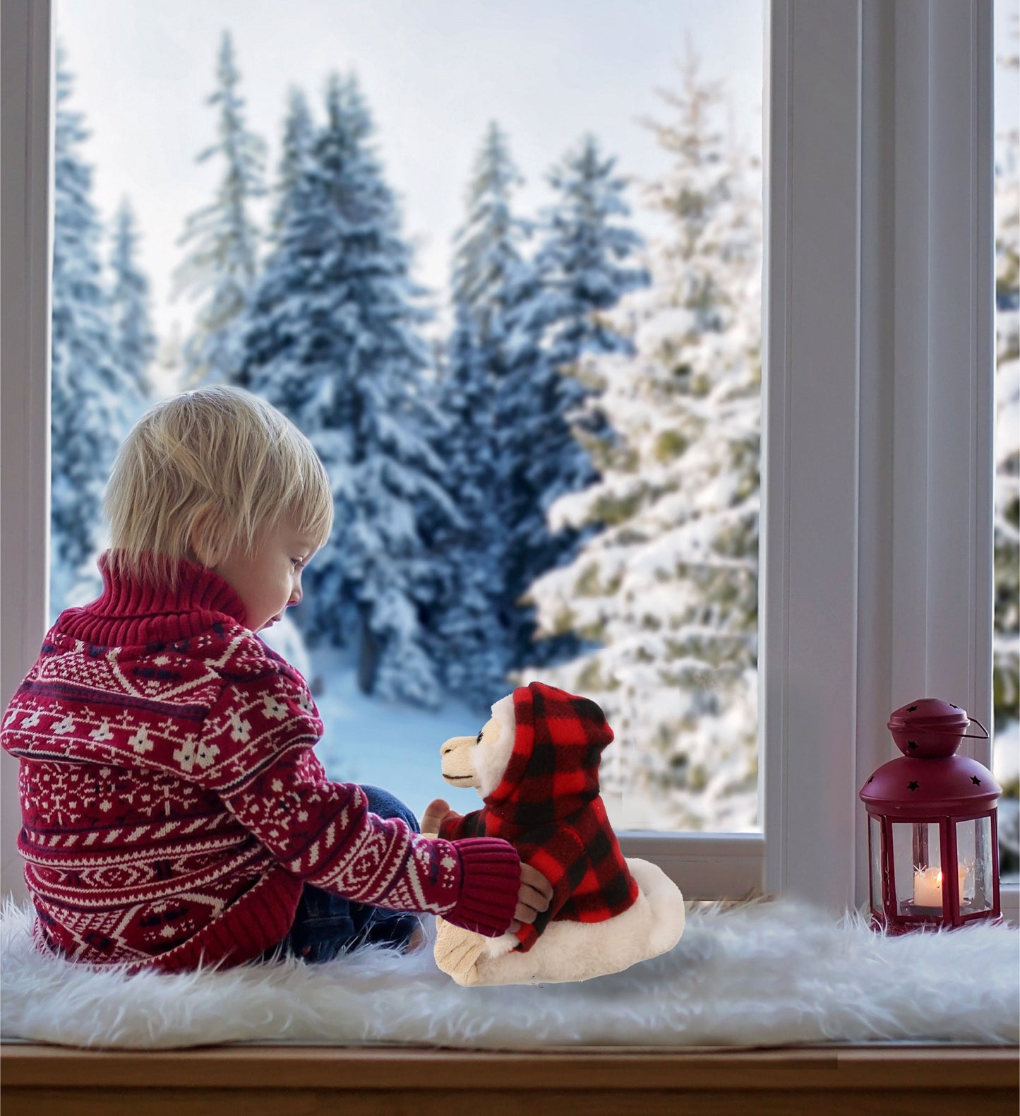 SUPER SOFT PLUSH - WHITE SQUIRREL MONKEY WITH RED PLAID HOODIE