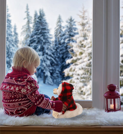 SUPER SOFT PLUSH - WHITE SQUIRREL MONKEY WITH RED PLAID HOODIE