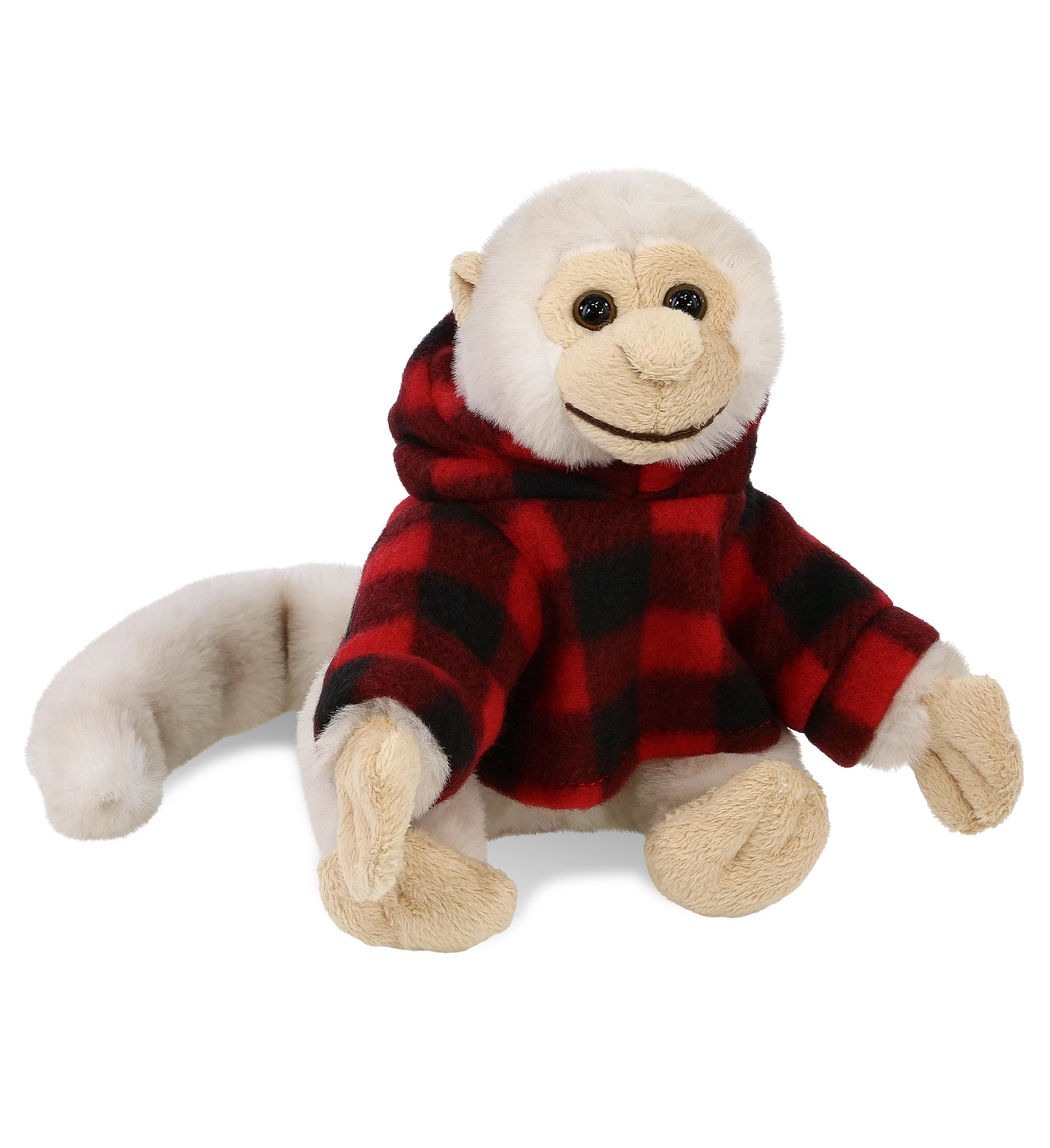SUPER SOFT PLUSH - WHITE SQUIRREL MONKEY WITH RED PLAID HOODIE