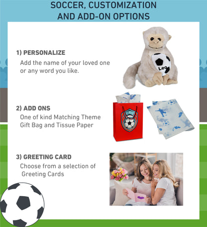 SUPER SOFT PLUSH - WHITE SQUIRREL MONKEY WITH SOCCER PLUSH