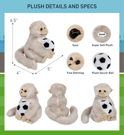 SUPER SOFT PLUSH - WHITE SQUIRREL MONKEY WITH SOCCER PLUSH