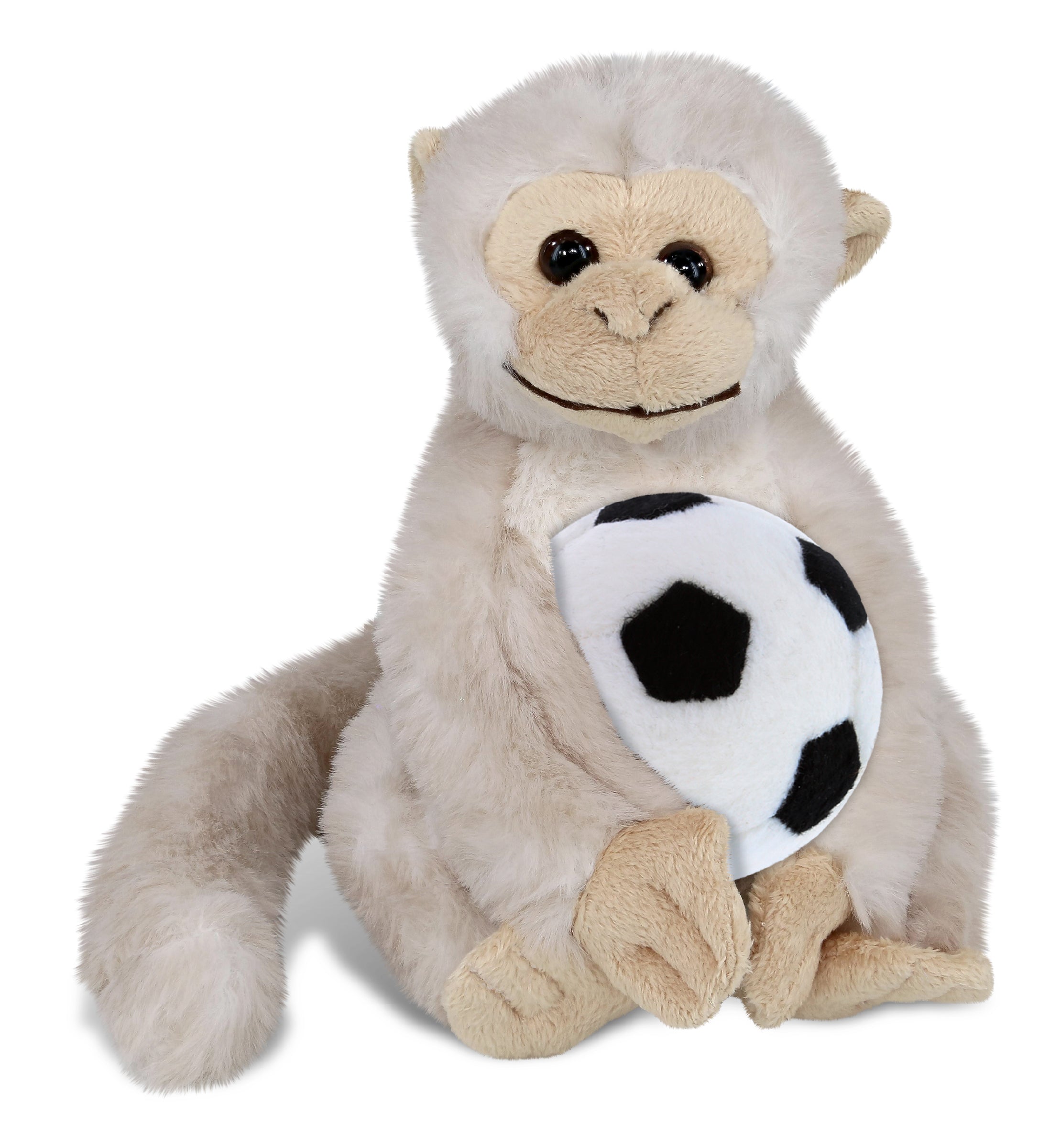 SUPER SOFT PLUSH - WHITE SQUIRREL MONKEY WITH SOCCER PLUSH