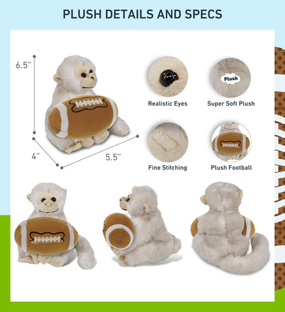 SUPER SOFT PLUSH - WHITE SQUIRREL MONKEY WITH FOOTBALL PLUSH