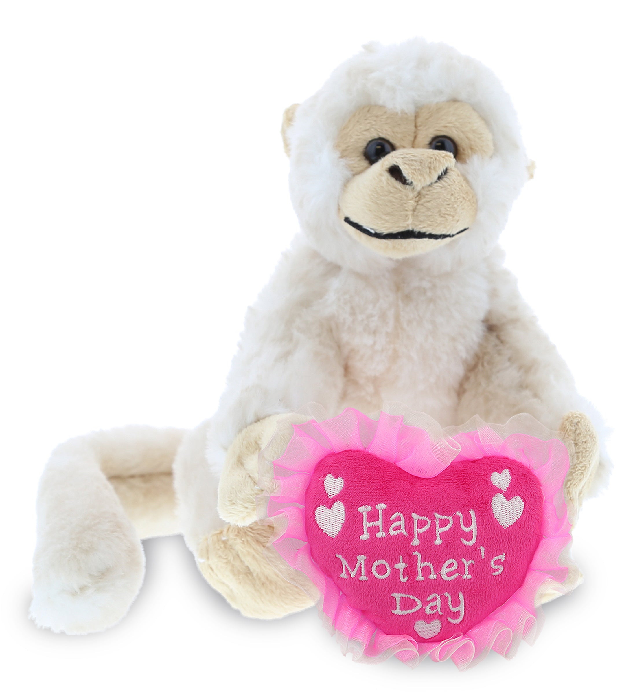 PLUSH MOTHERS DAY HEART - SUPER SOFT PLUSH - WHITE SQUIRREL MONKEY