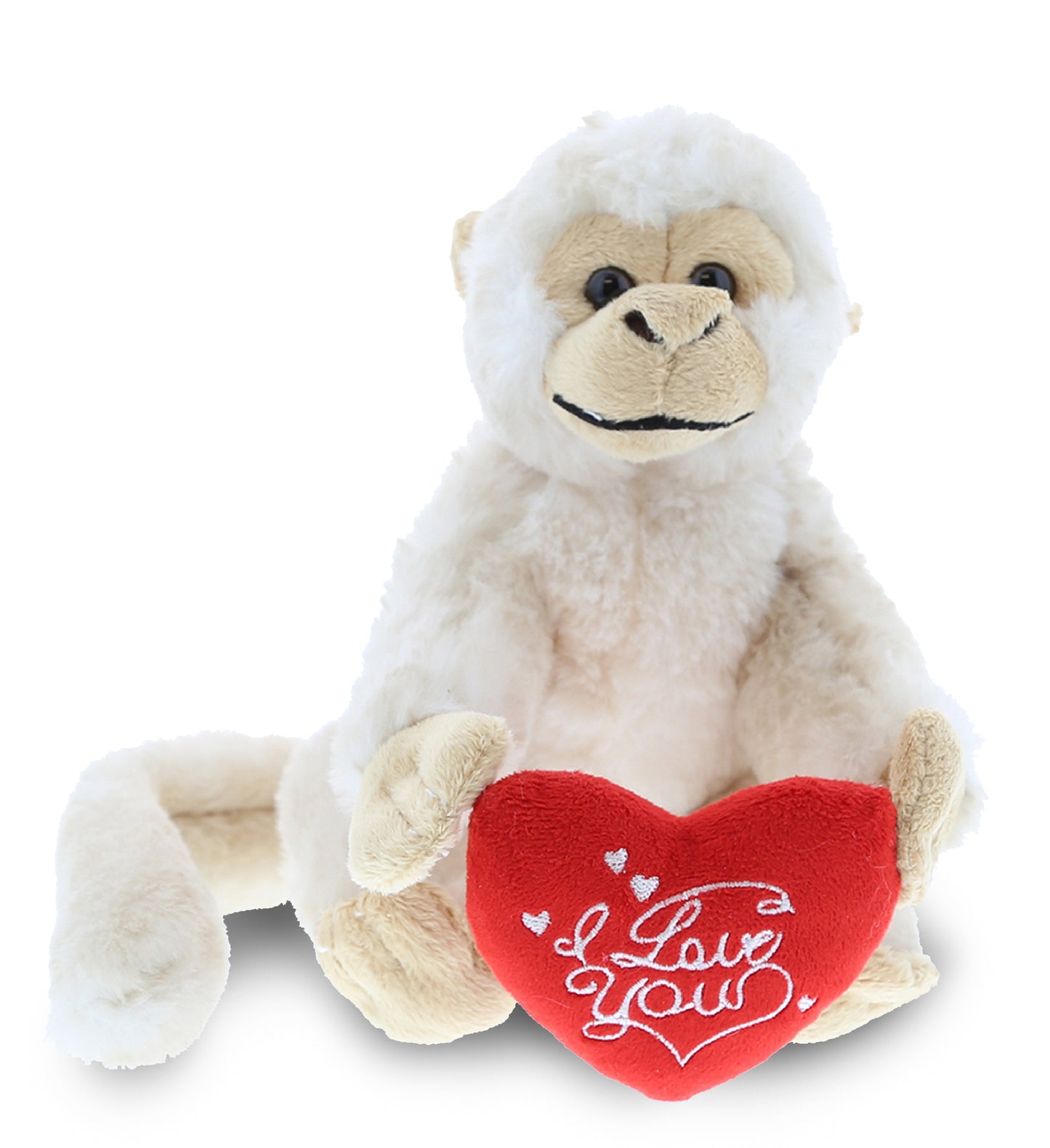 PLUSH I LOVE YOU RED HEART - SUPER SOFT PLUSH - WHITE SQUIRREL MONKEY