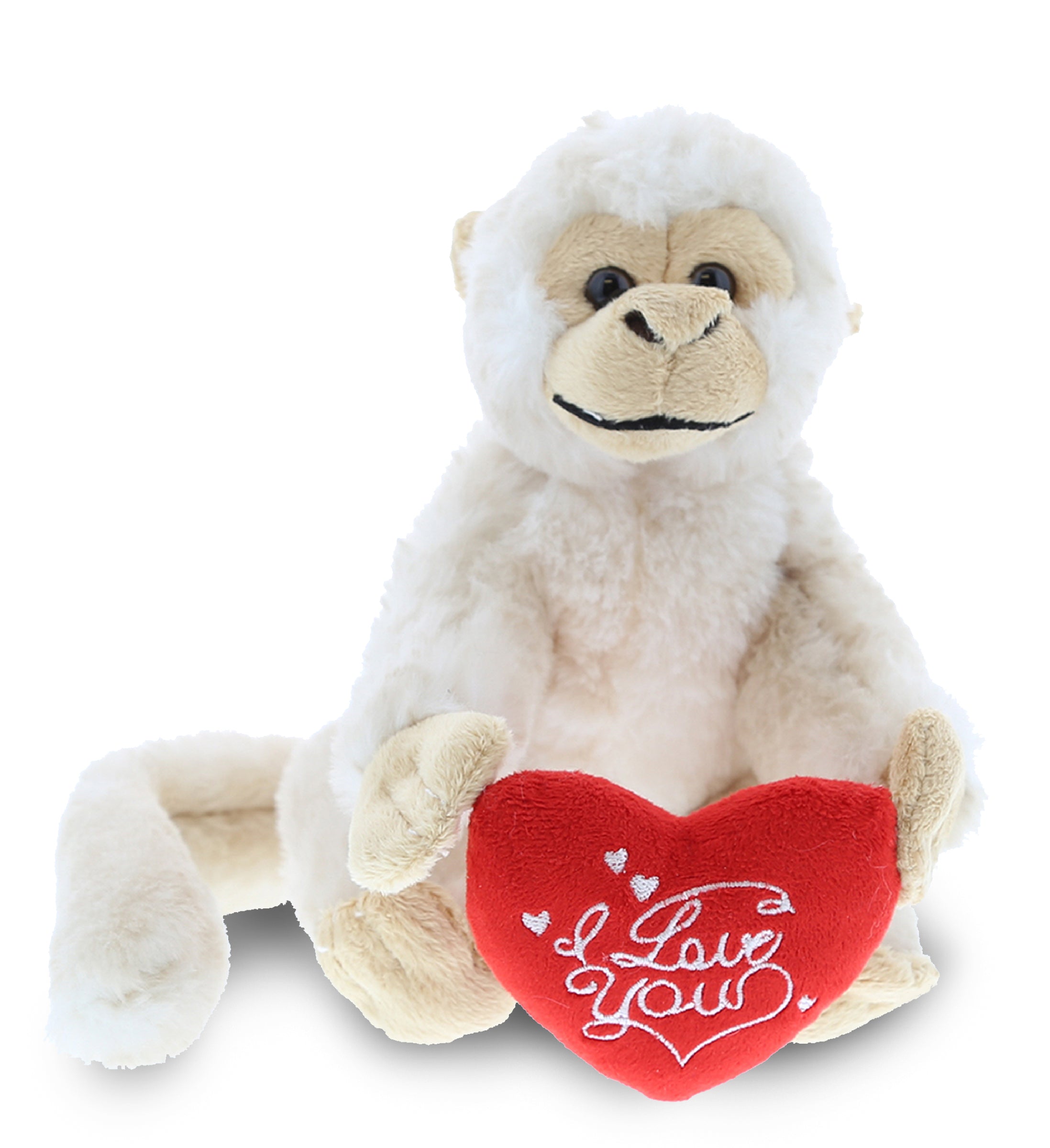 PLUSH I LOVE YOU RED HEART - SUPER SOFT PLUSH - WHITE SQUIRREL MONKEY