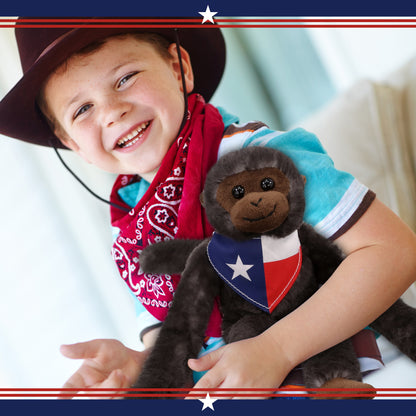 SUPER SOFT PLUSH - LONG ARM HANGING BLACK CAPUCHIN MONKEY WITH TEXAS FLAG BANDANA