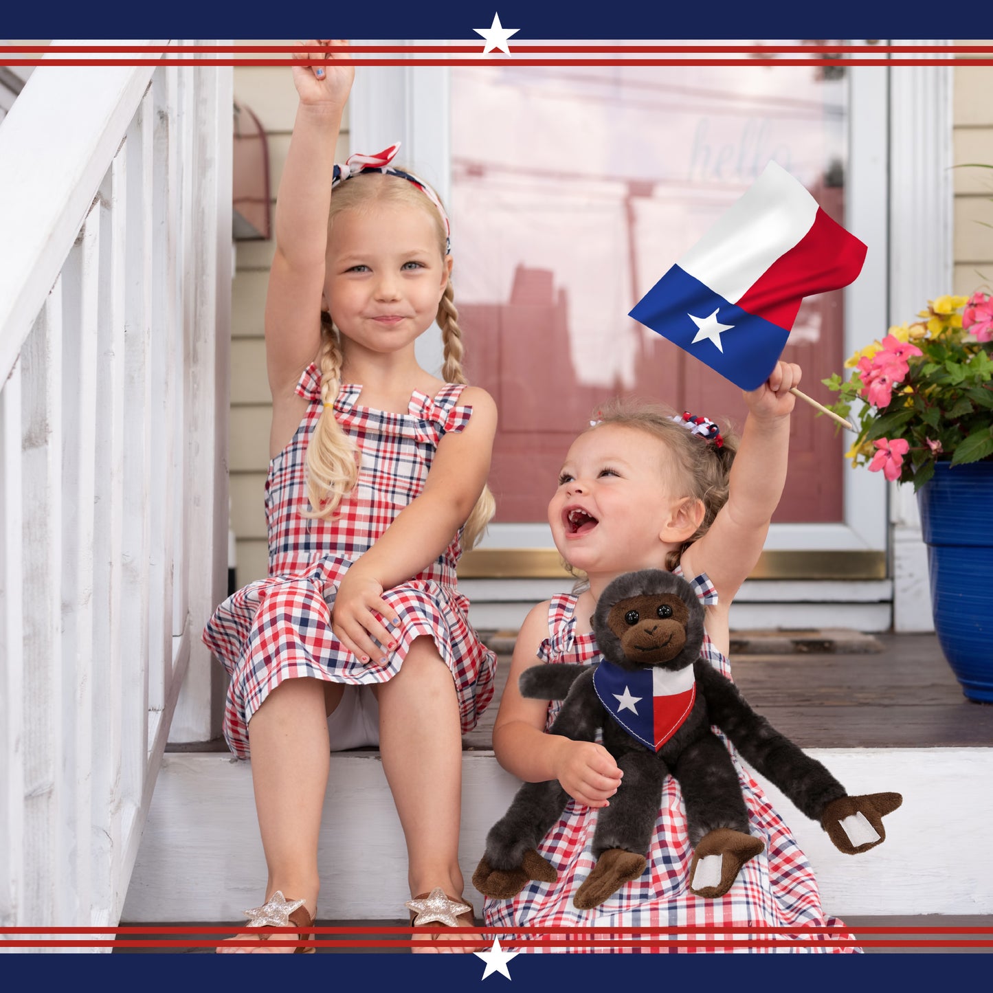 SUPER SOFT PLUSH - LONG ARM HANGING BLACK CAPUCHIN MONKEY WITH TEXAS FLAG BANDANA