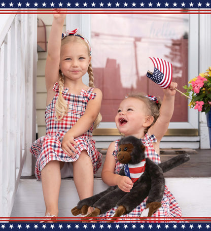 SUPER SOFT PLUSH - LONG ARM HANGING BLACK CAPUCHIN MONKEY WITH USA FLAG BANDANA