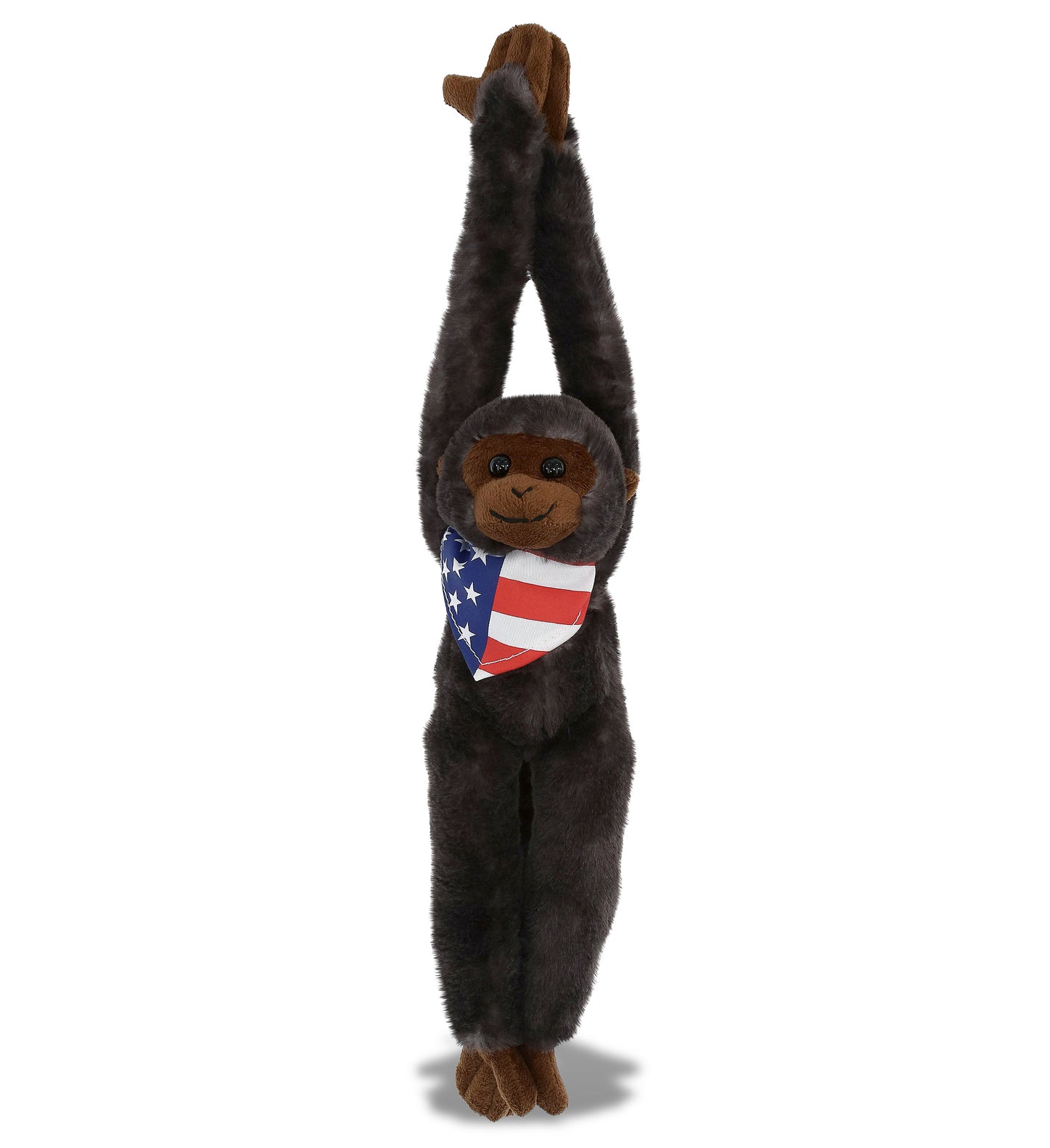SUPER SOFT PLUSH - LONG ARM HANGING BLACK CAPUCHIN MONKEY WITH USA FLAG BANDANA