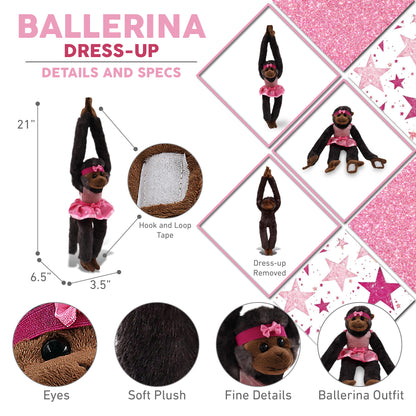SUPER SOFT PLUSH - LONG ARM HANGING BLACK CAPUCHIN MONKEY BALLERINA