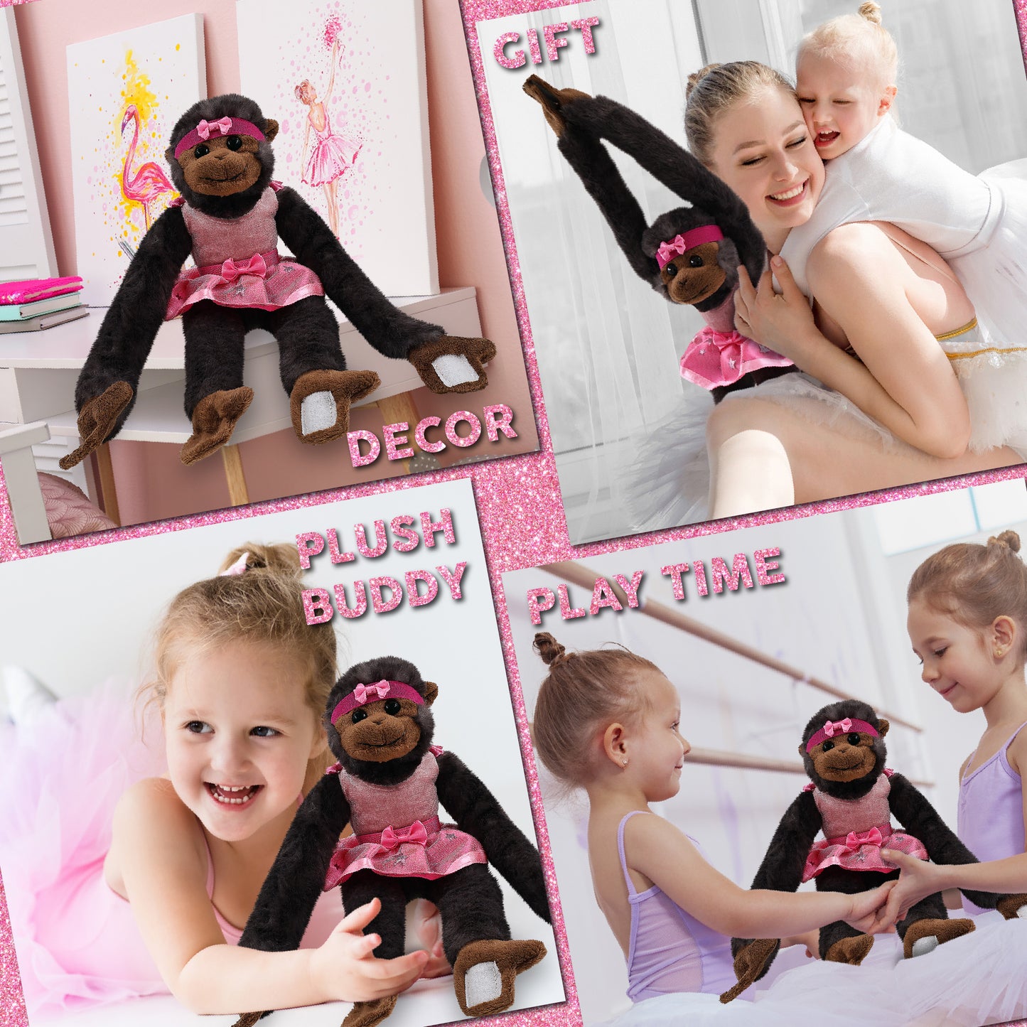 SUPER SOFT PLUSH - LONG ARM HANGING BLACK CAPUCHIN MONKEY BALLERINA