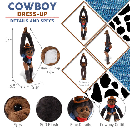 SUPER SOFT PLUSH - LONG ARM HANGING BLACK CAPUCHIN MONKEY COWBOY DRESS UP