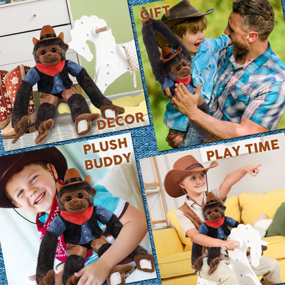 SUPER SOFT PLUSH - LONG ARM HANGING BLACK CAPUCHIN MONKEY COWBOY DRESS UP
