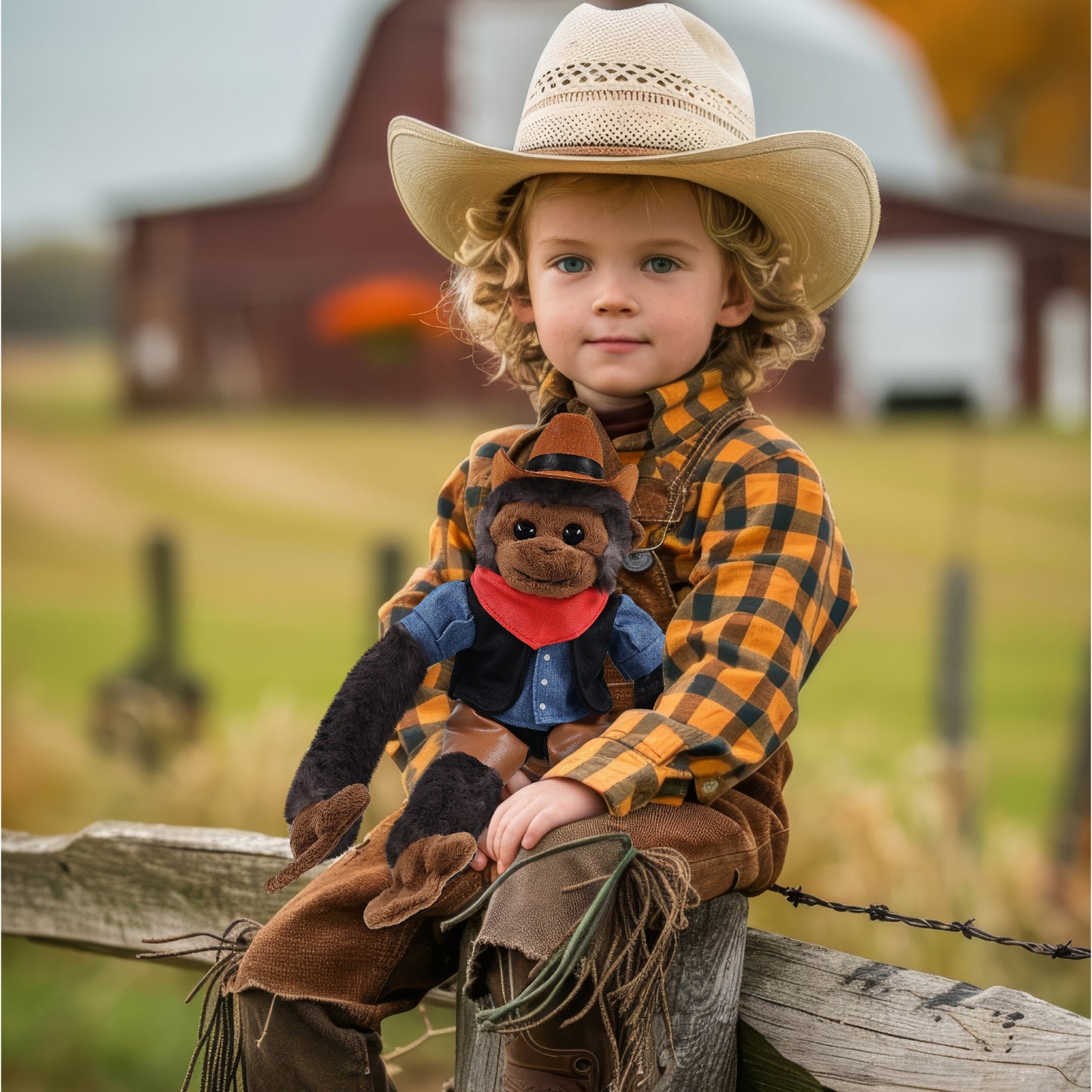 SUPER SOFT PLUSH - LONG ARM HANGING BLACK CAPUCHIN MONKEY COWBOY DRESS UP