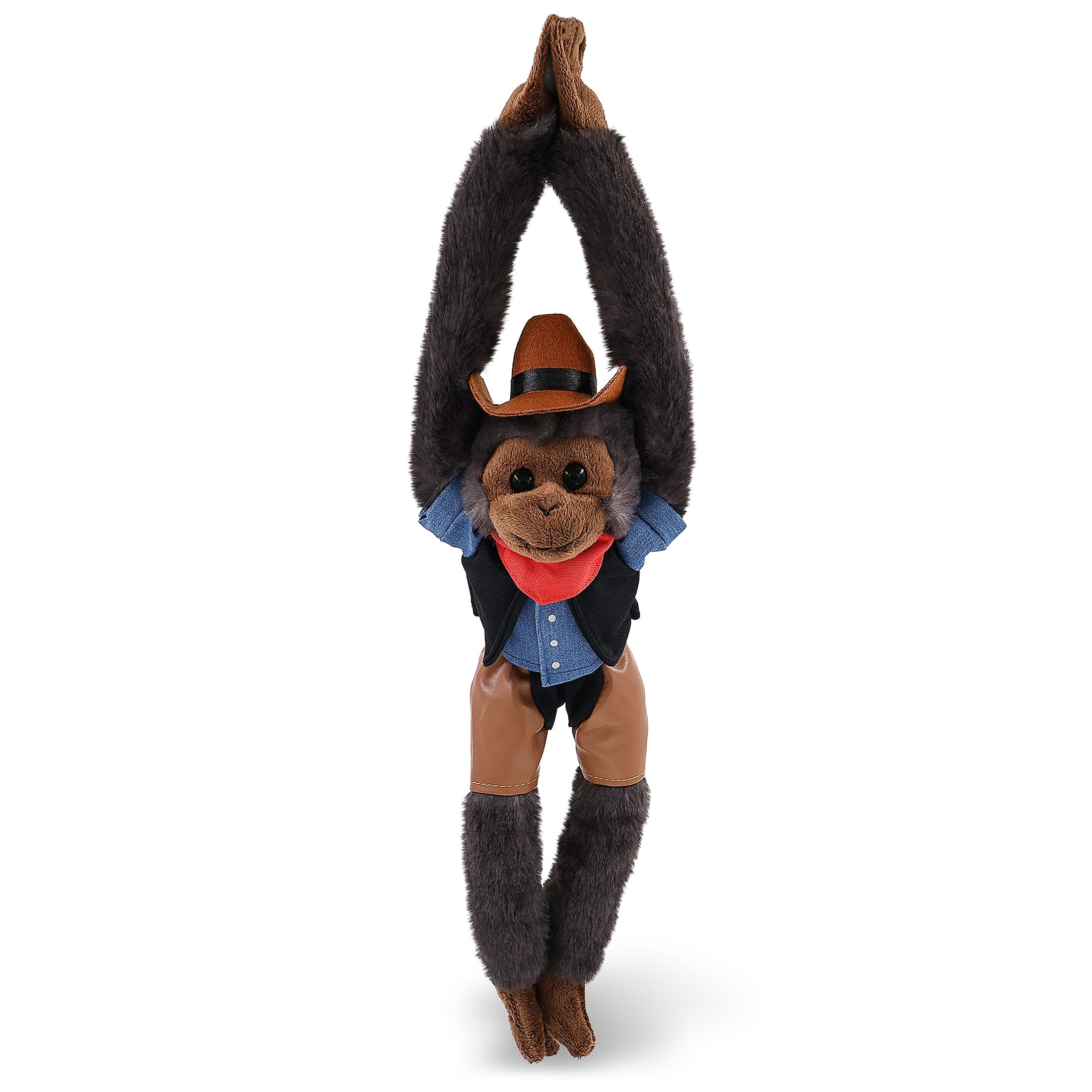 SUPER SOFT PLUSH - LONG ARM HANGING BLACK CAPUCHIN MONKEY COWBOY DRESS UP