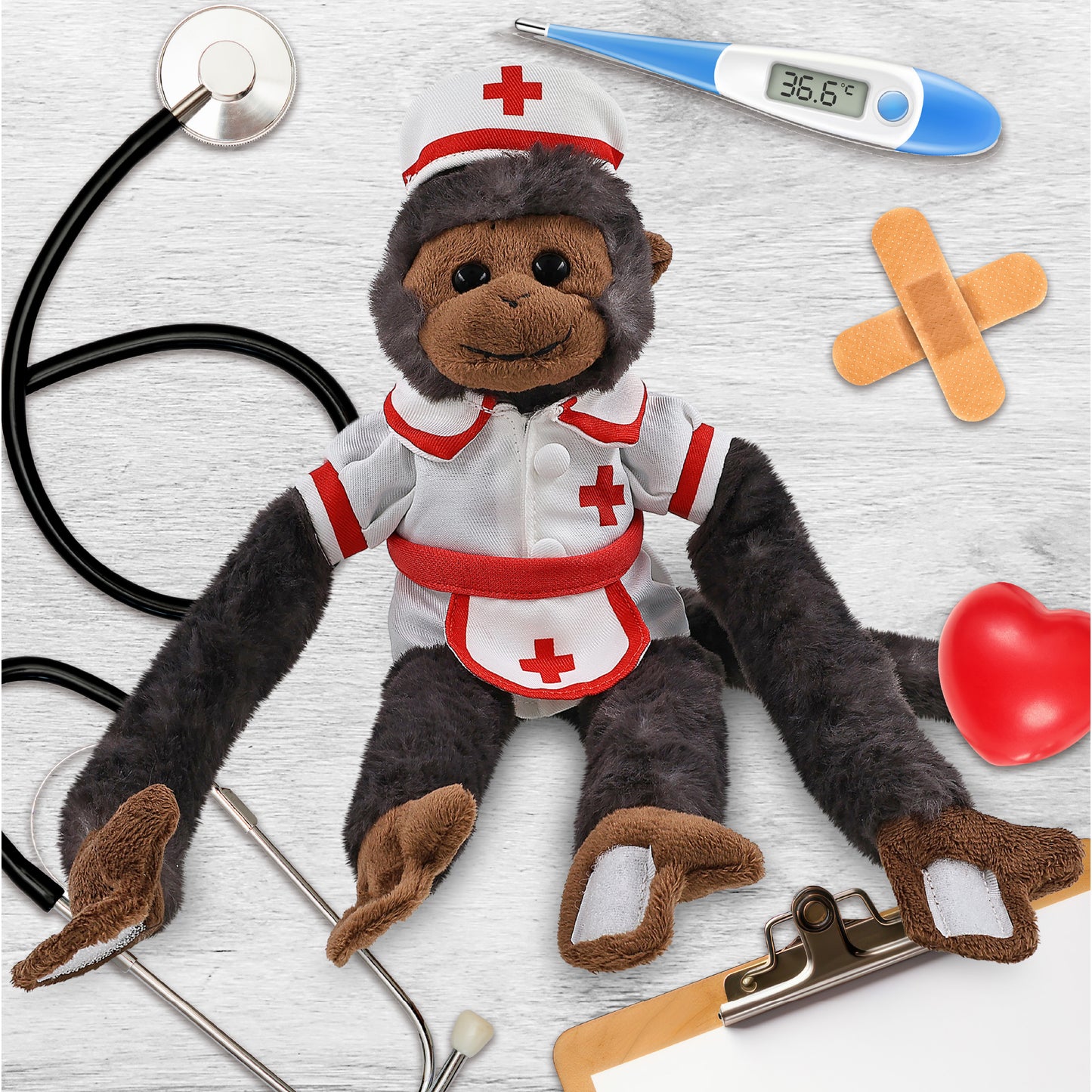 SUPER SOFT PLUSH - LONG ARM HANGING BLACK CAPUCHIN MONKEY With NURSE Dress-Up