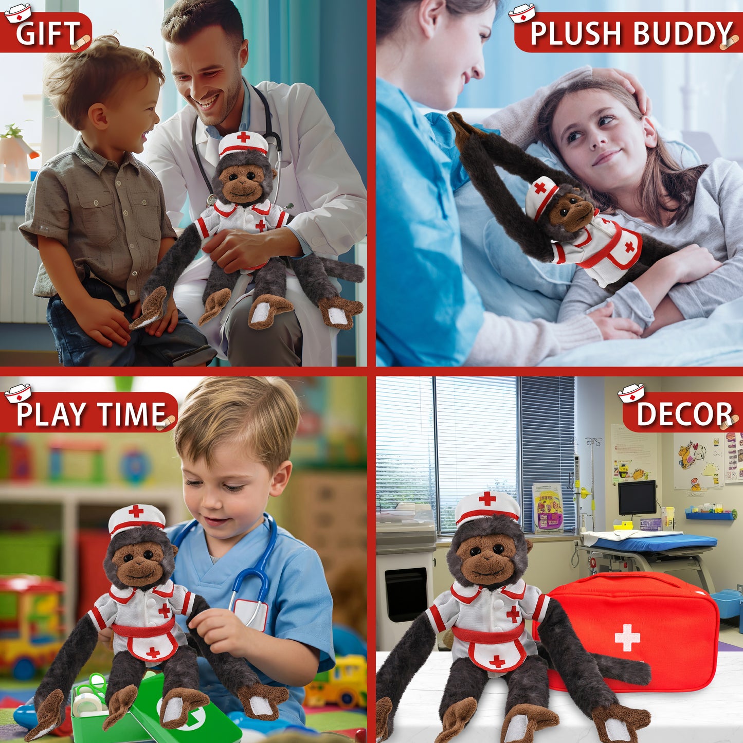 SUPER SOFT PLUSH - LONG ARM HANGING BLACK CAPUCHIN MONKEY With NURSE Dress-Up