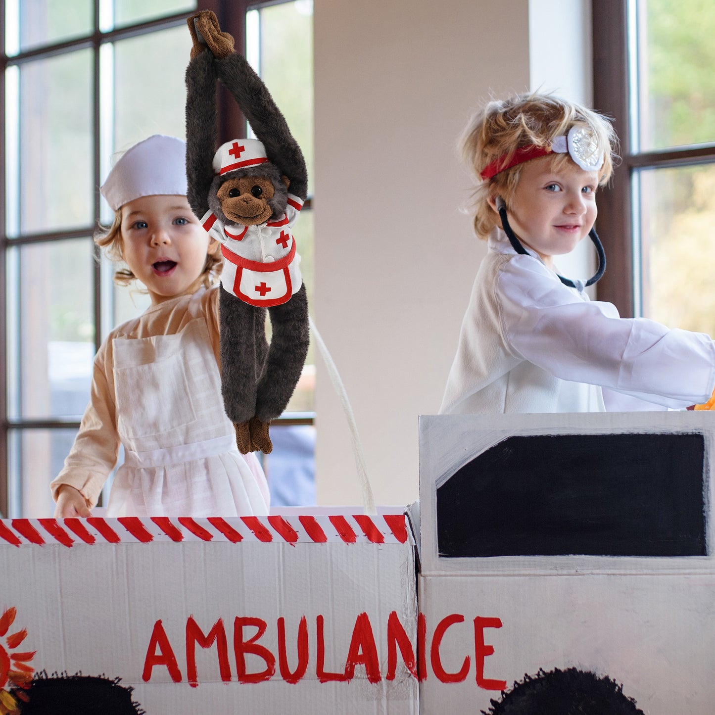 SUPER SOFT PLUSH - LONG ARM HANGING BLACK CAPUCHIN MONKEY With NURSE Dress-Up