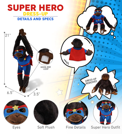 SUPER SOFT PLUSH - LONG ARM HANGING BLACK CAPUCHIN MONKEY SUPER HERO