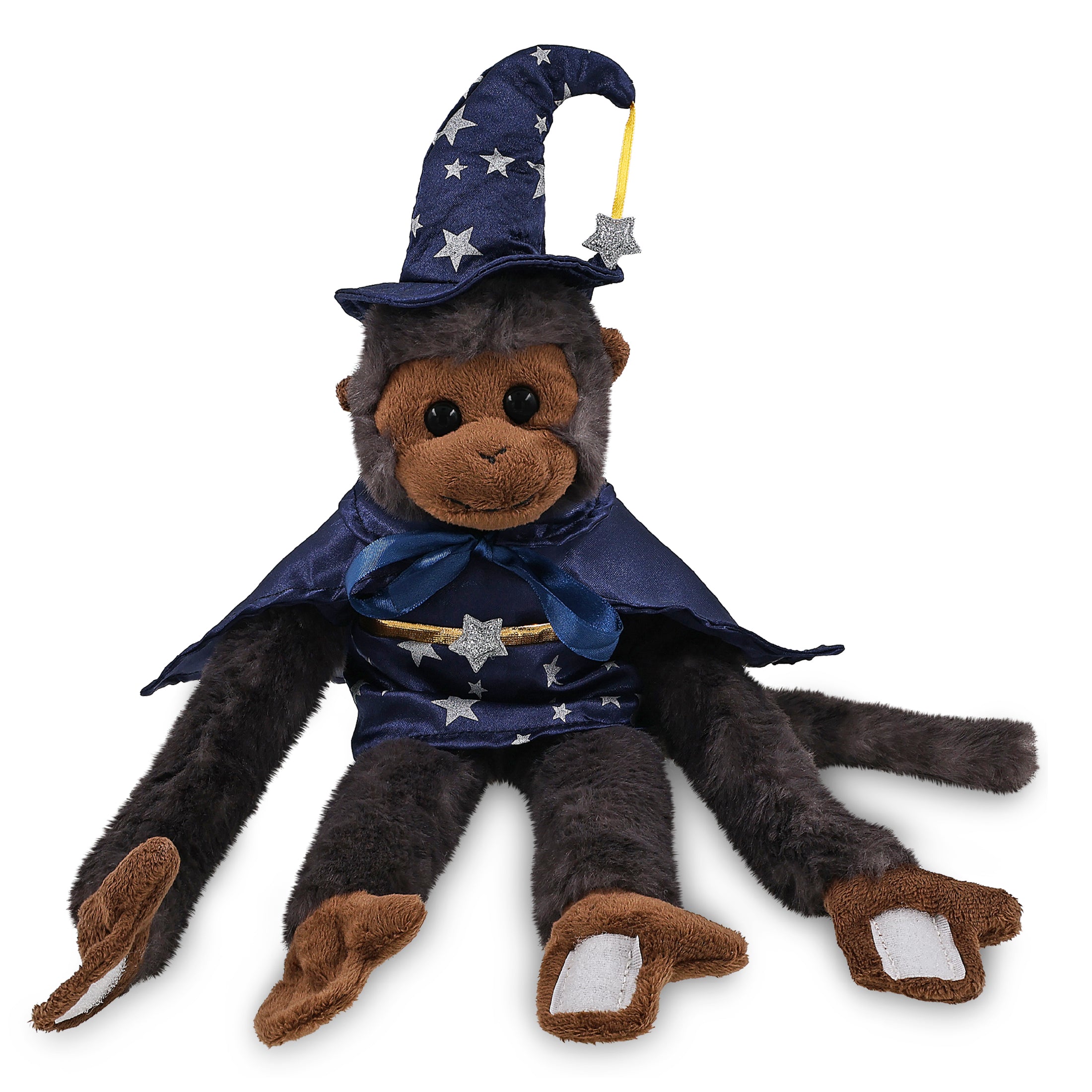 SUPER SOFT PLUSH - LONG ARM HANGING BLACK CAPUCHIN MONKEY WITH WIZARD DRESS UP